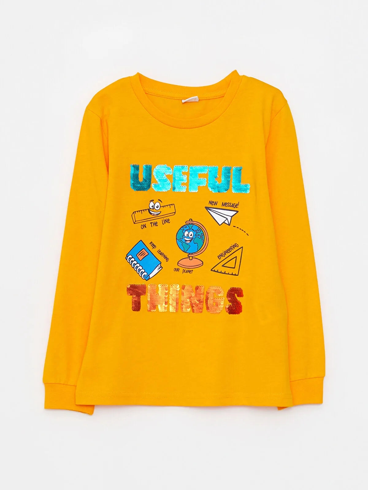 Crew Neck Printed Reversible Sequined Long Sleeve Boy T-Shirt
