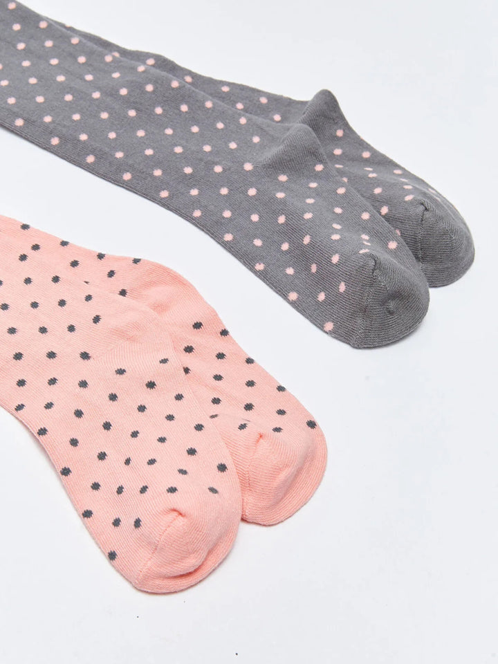 Tights For Girls With Polka Dot Print 2 Pack