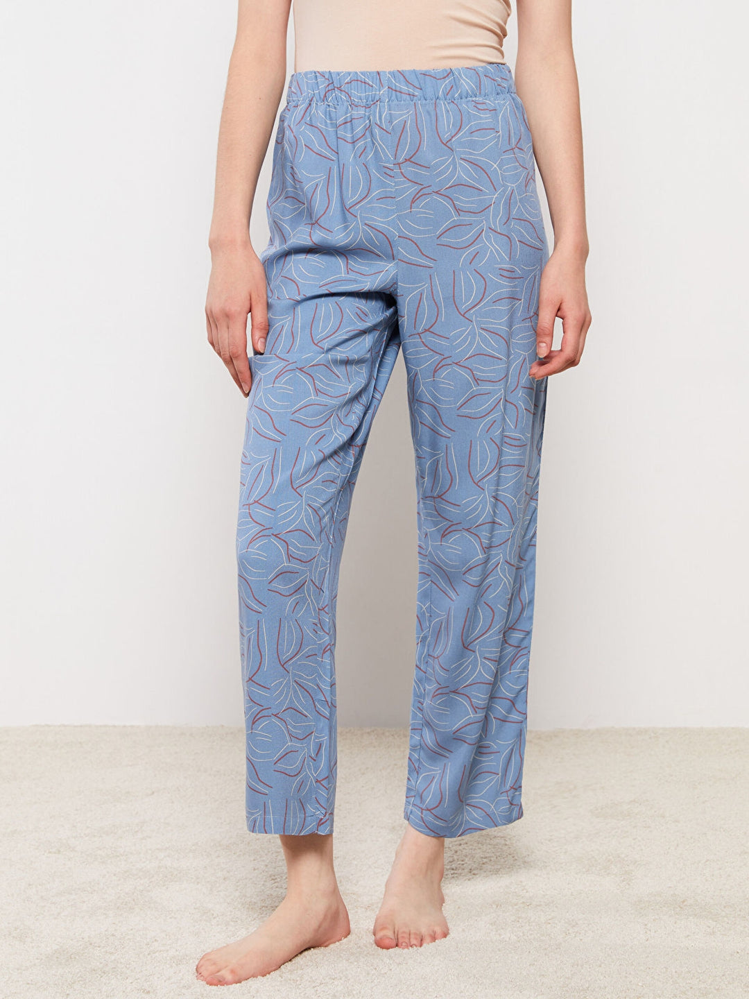 Elastic Waist Patterned Viscose Women Pajamas Bottom