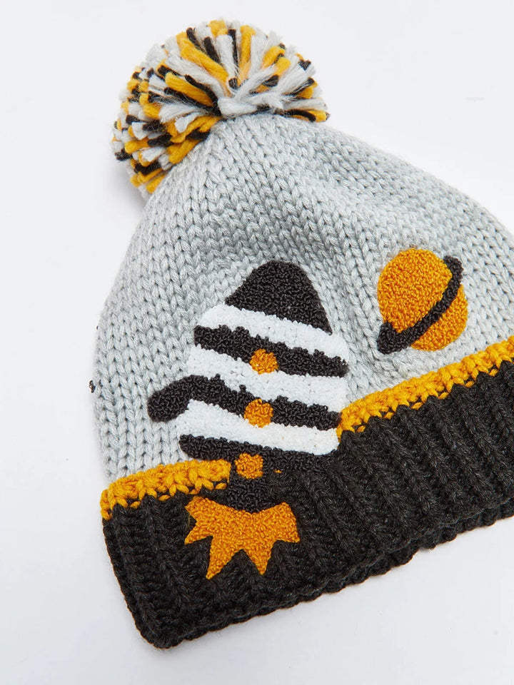 Embroidered Boy Scarf, Beanie And Glove Set