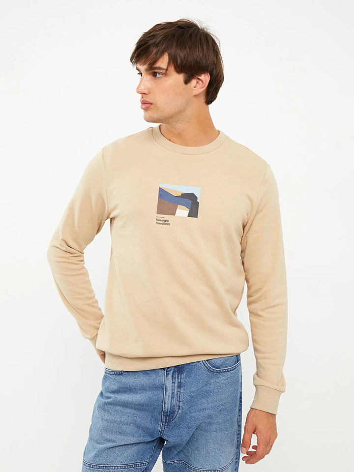 Crew Neck Long Sleeve Printed Men Sweatshirt