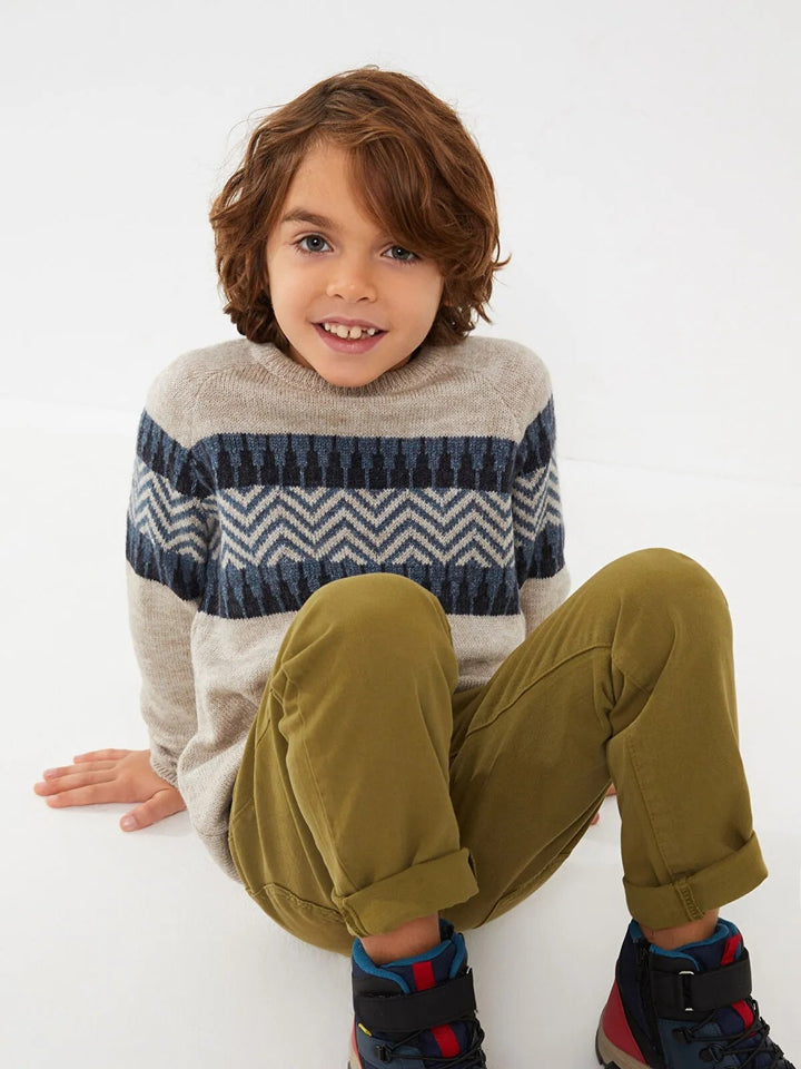 Bicycle Collar Design Long Sleeved Boy Knitwear Sweater