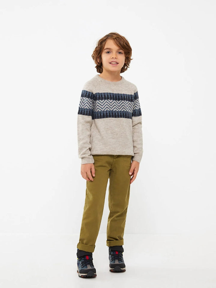 Bicycle Collar Design Long Sleeved Boy Knitwear Sweater