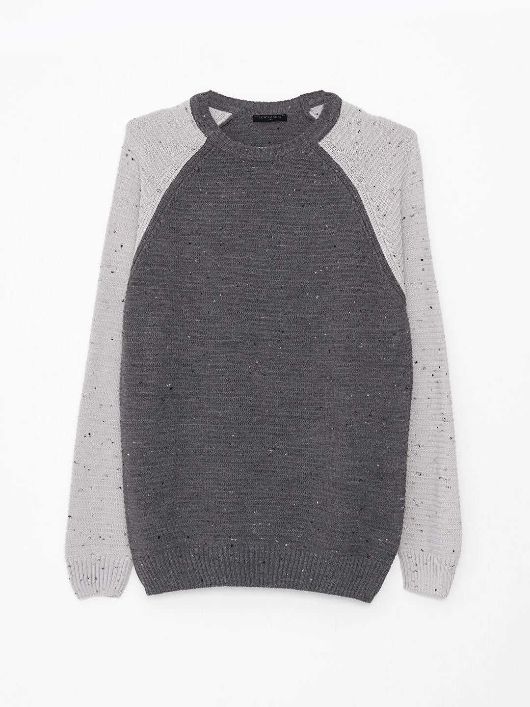 Crew Neck Long Sleeve Men Knit Sweater With Color Block