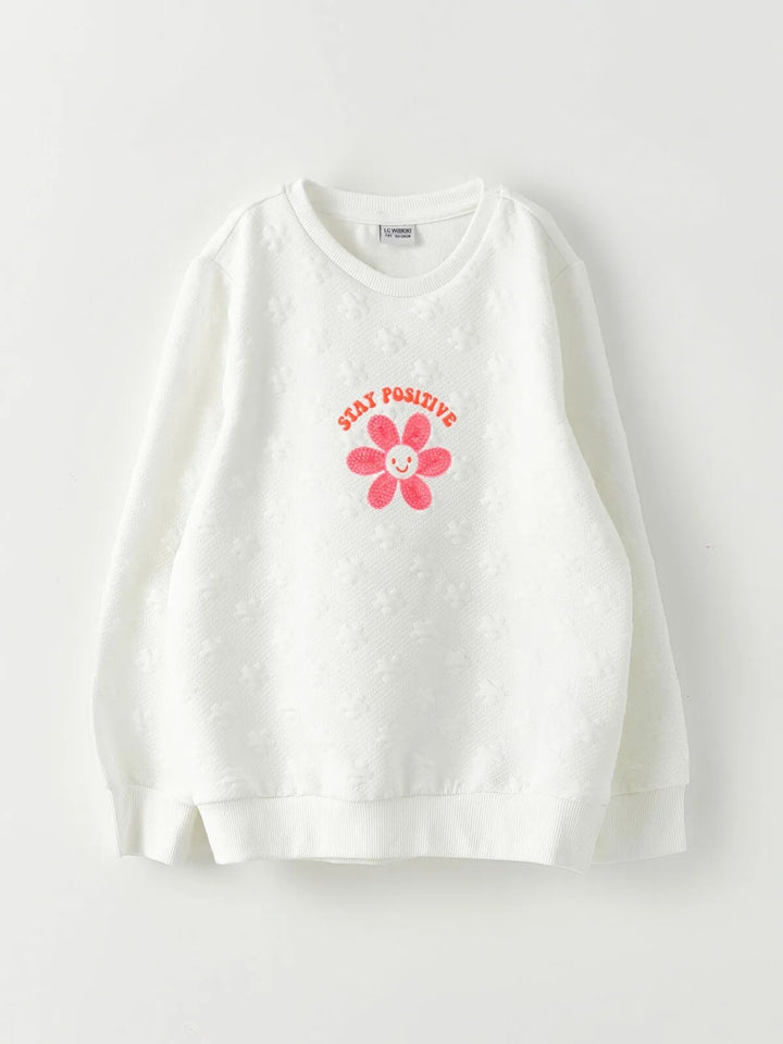 Crew Neck Printed Long Sleeve Girls Sweatshirt