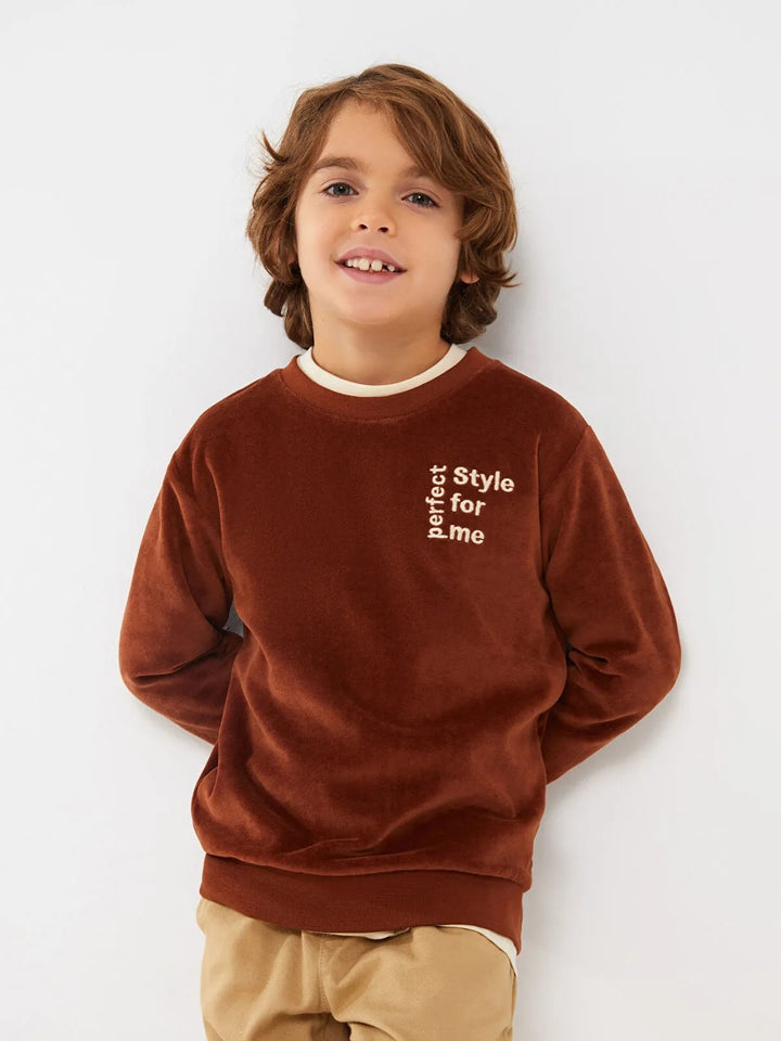 Crew Neck Embroidered Long Sleeve Boy Sweatshirt