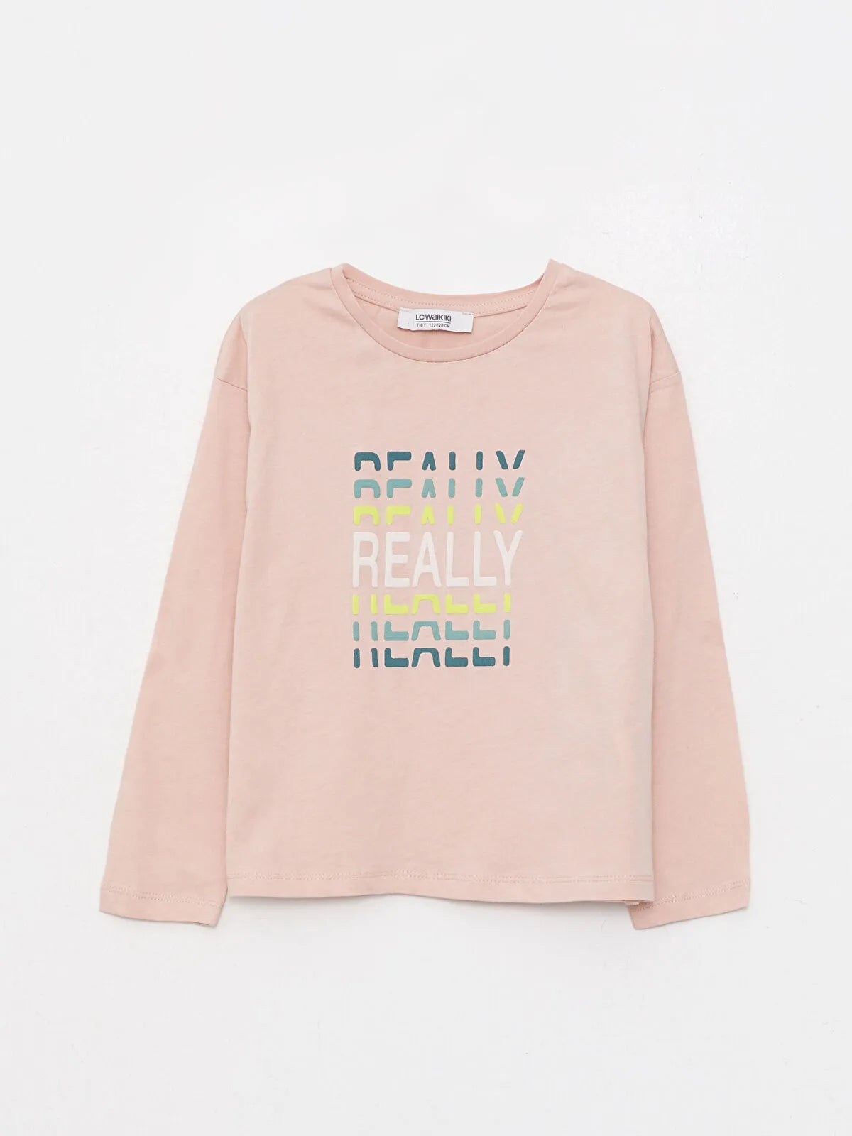 Crew Neck Printed Long Sleeve Cotton Girls T-Shirt