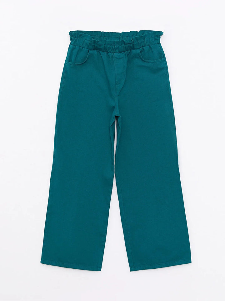 Elastic Waist Basic Wide Leg Gabardine Girls Trousers