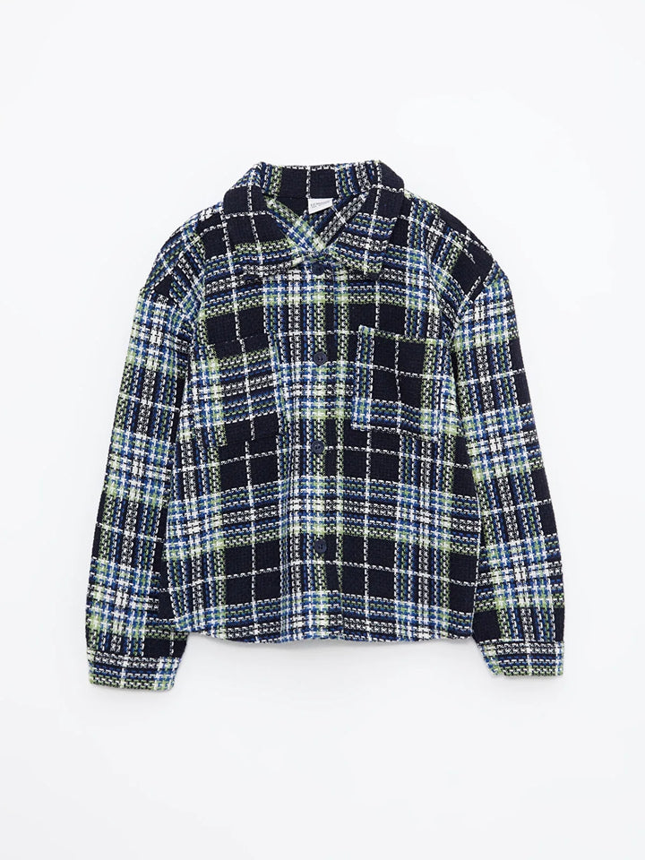 Plaid Gabardine Long Sleeve Girls Shirt