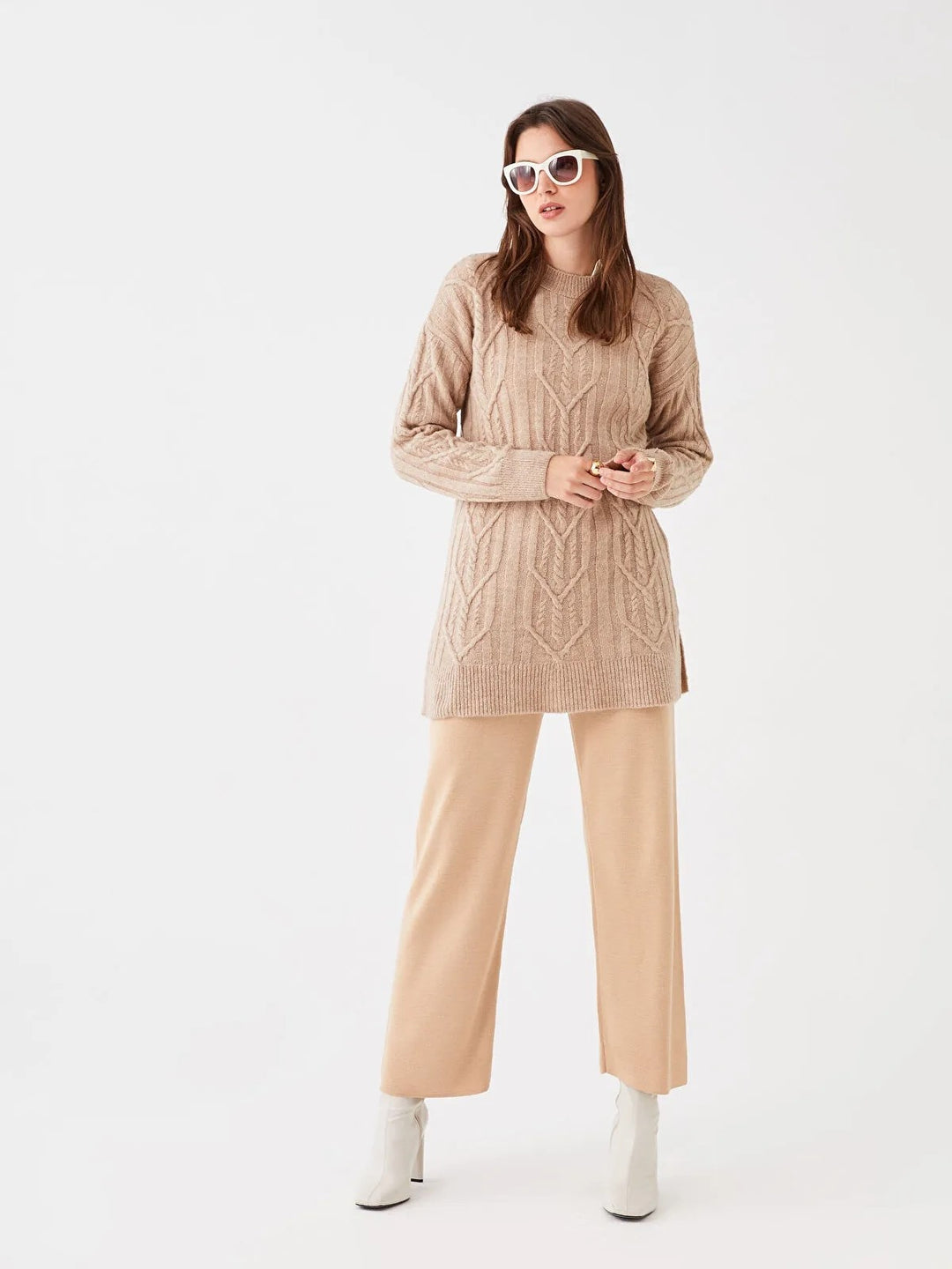 Elastic Waist Straight Women Knitwear Trousers