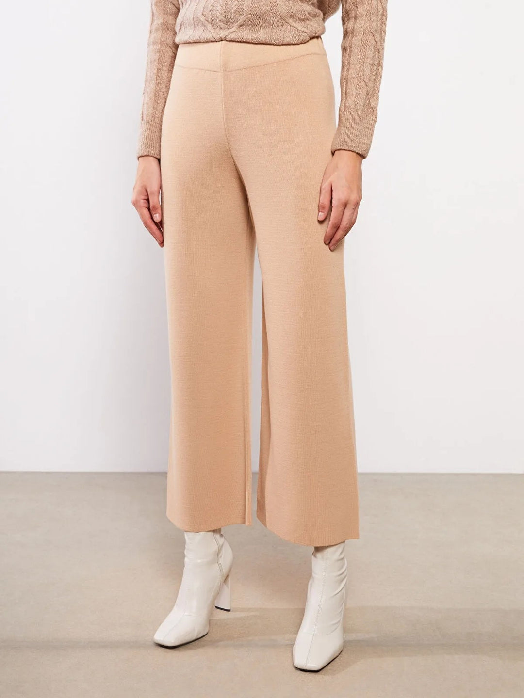 Elastic Waist Straight Women Knitwear Trousers