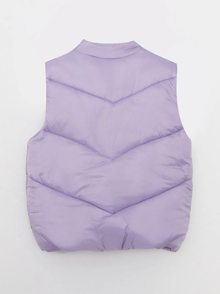 High Collar Basic Zippered Vest For Baby Girl
