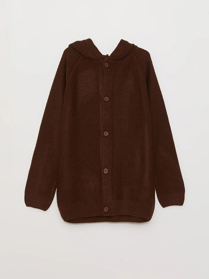 Hooded Basic Long Sleeve Boy Knitwear Cardigan