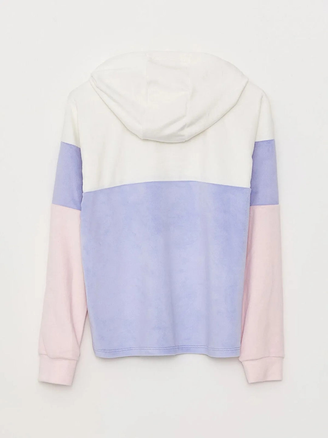 Hooded Color Block Long Sleeve Velvet Girls Sweatshirt And Sweatpants