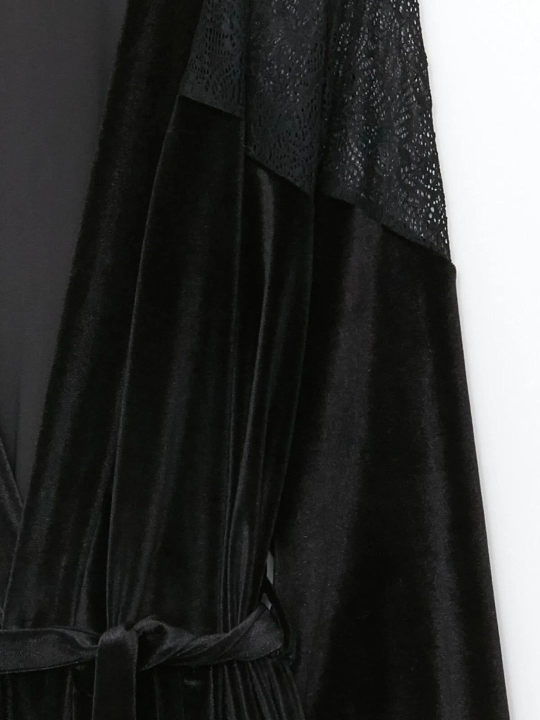 Shawl Collar Lace Detailed Long Sleeve Velvet Women Dressing Gown