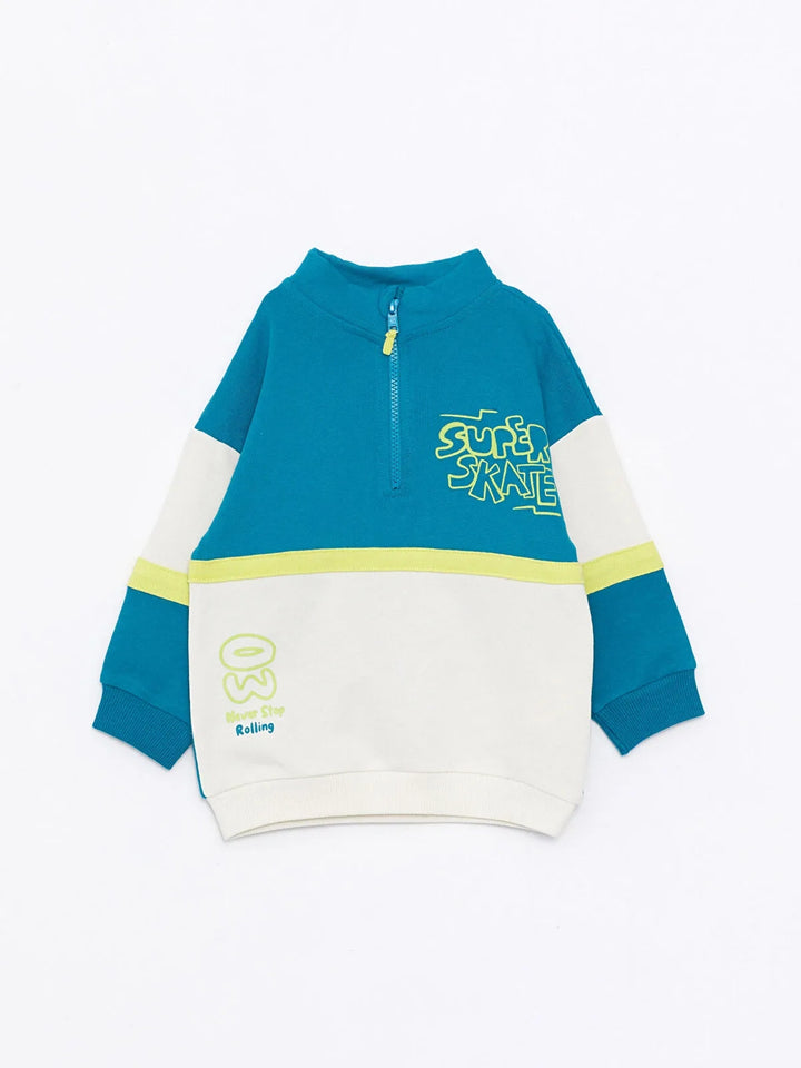 Stand Up Collar Long Sleeve Printed Baby Boy Sweatshirt