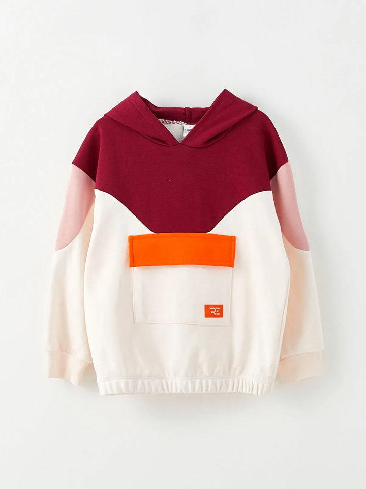 Hooded Color Block Long Sleeve Girls Sweatshirt