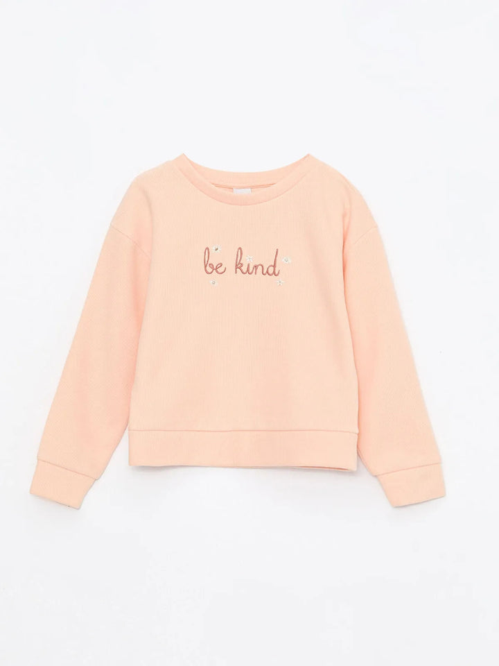 Crew Neck Embroidered Long Sleeve Girls Sweatshirt