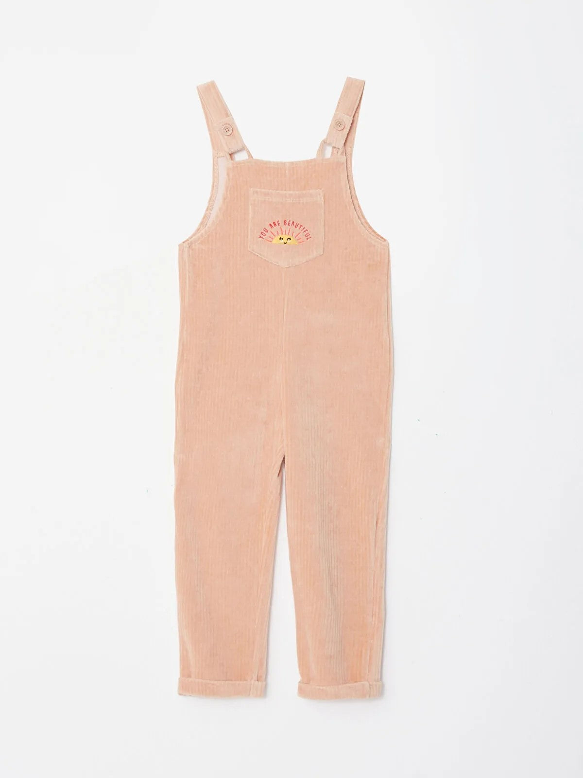 Square Neck Embroidered Strappy Velvet Girls Bib And Brace