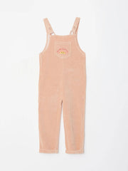 Square Neck Embroidered Strappy Velvet Girls Bib And Brace