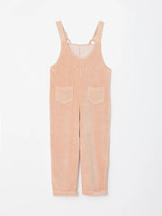 Square Neck Embroidered Strappy Velvet Girls Bib And Brace
