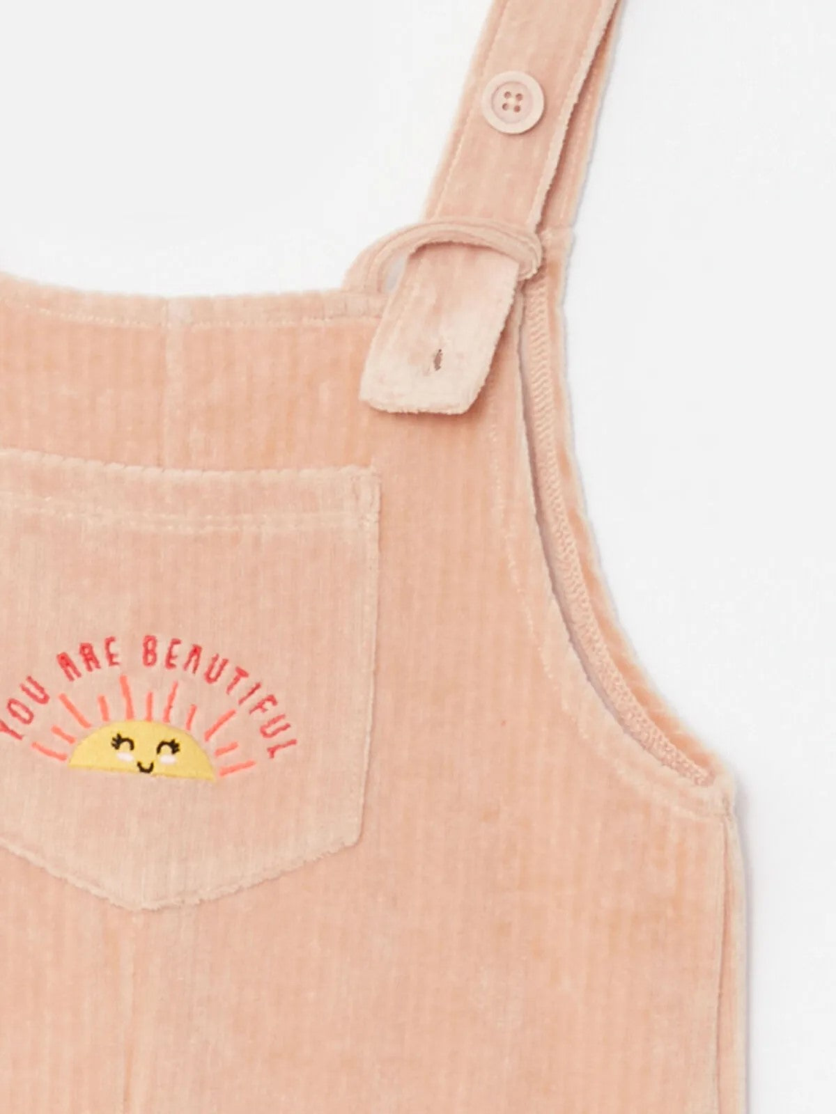 Square Neck Embroidered Strappy Velvet Girls Bib And Brace