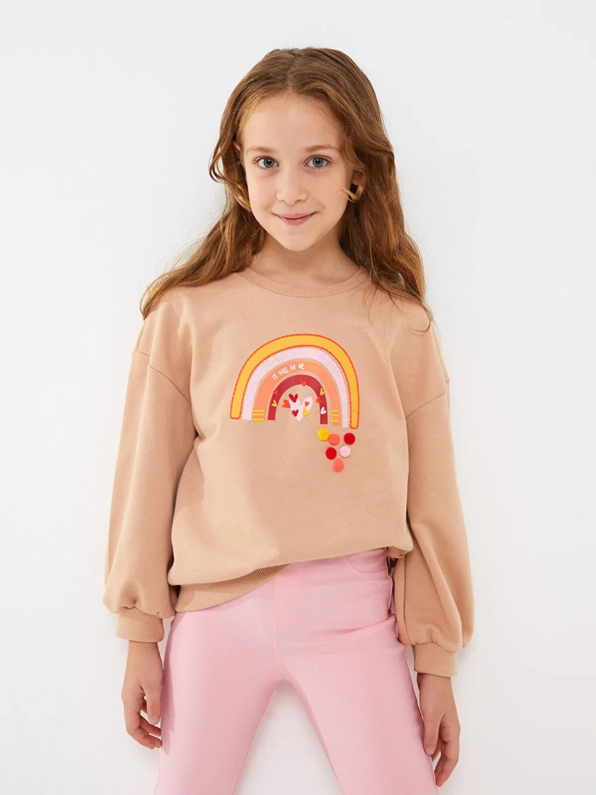 Crew Neck Printed Long Sleeve Girls Sweatshirt