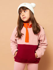Stand Up Collar Color Block Long Sleeve Fleece Girls Sweatshirt