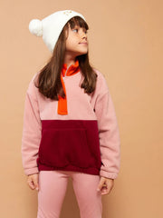 Stand Up Collar Color Block Long Sleeve Fleece Girls Sweatshirt