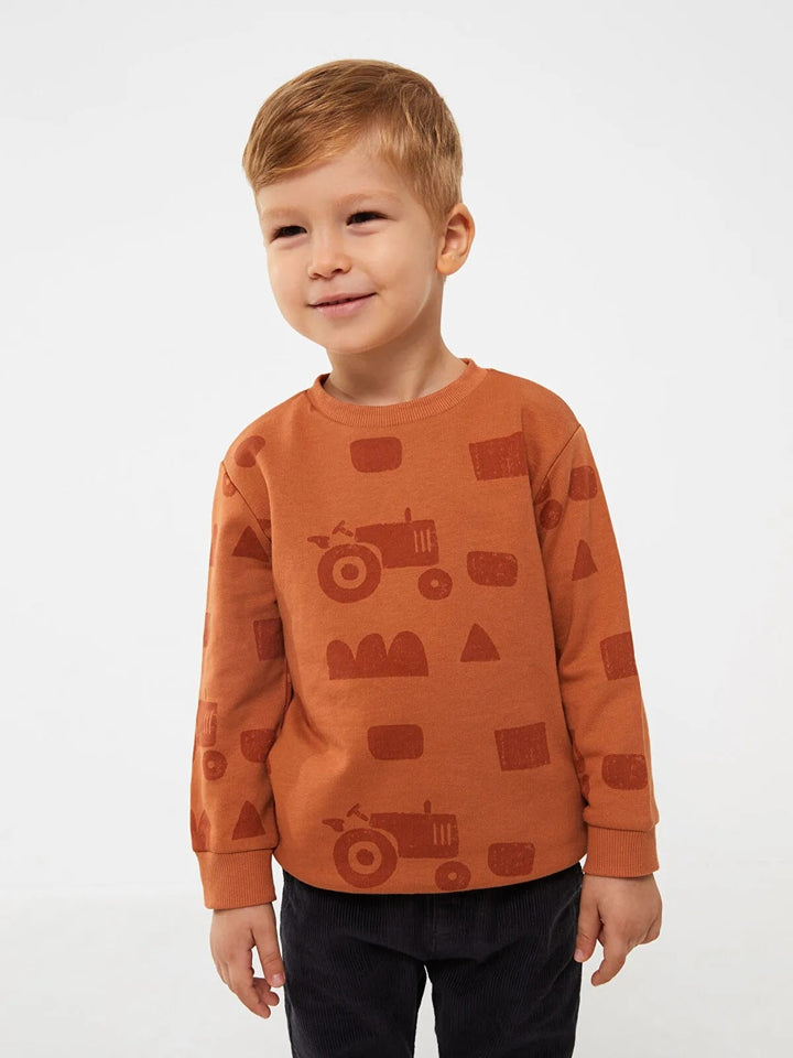 Crew Neck Long Sleeve Printed Baby Boy Sweatshirt