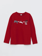 Crew Neck Christmas Themed Long Sleeve Boy T-Shirt