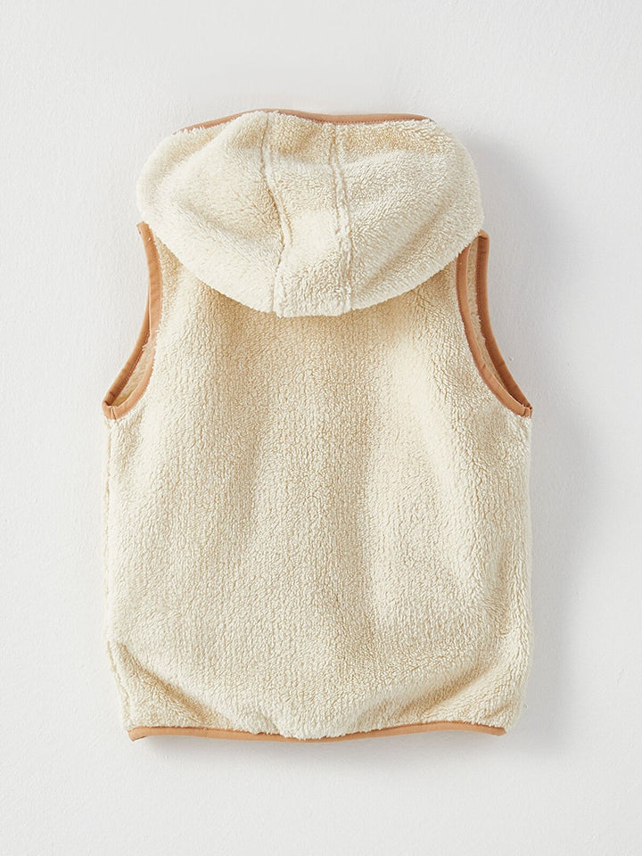 Hooded Collar Baby Boy Zipper Plush Vest