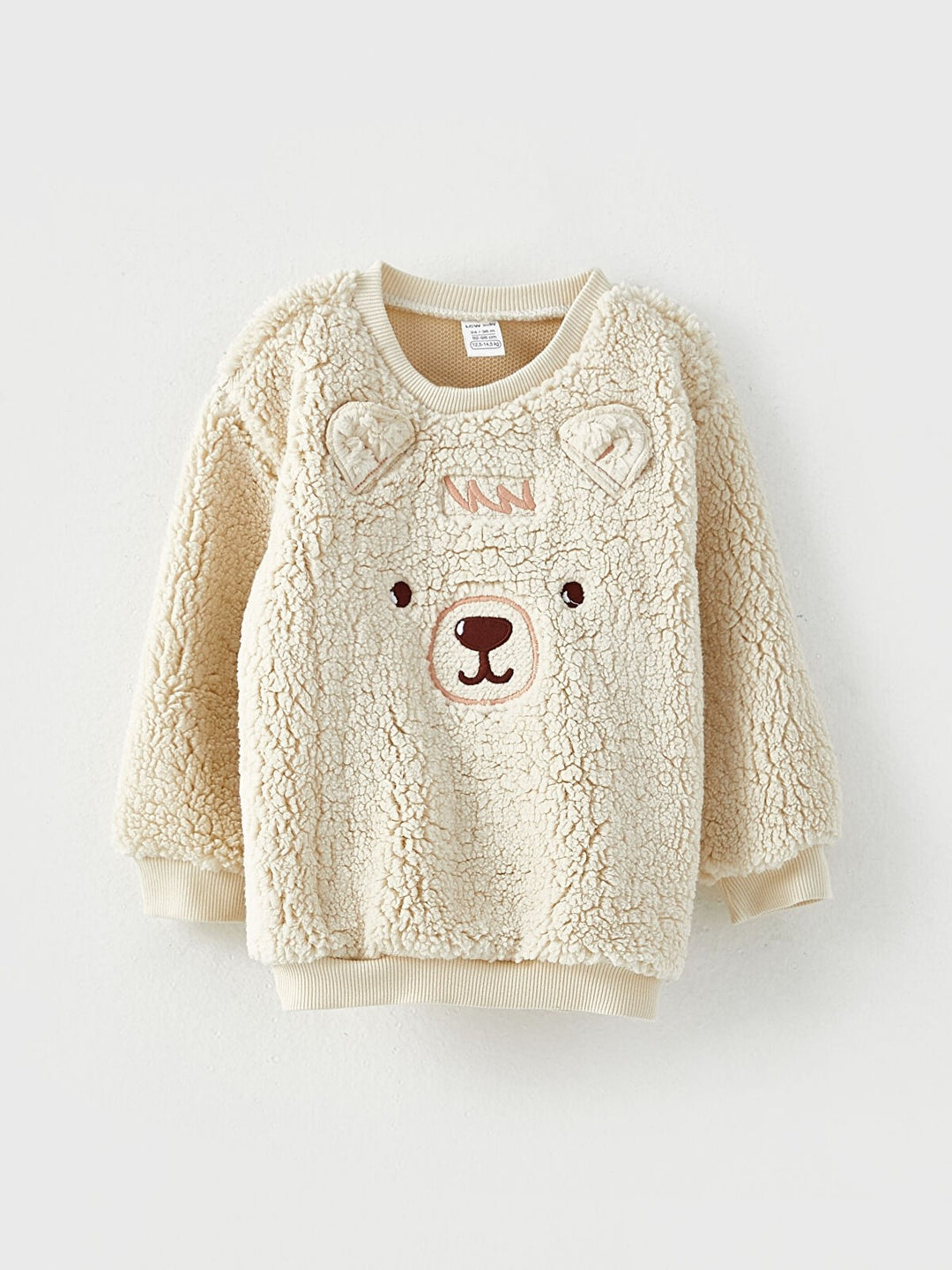 Crew Neck Long Sleeve Embroidery Detailed Plush Baby Boy Sweatshirt