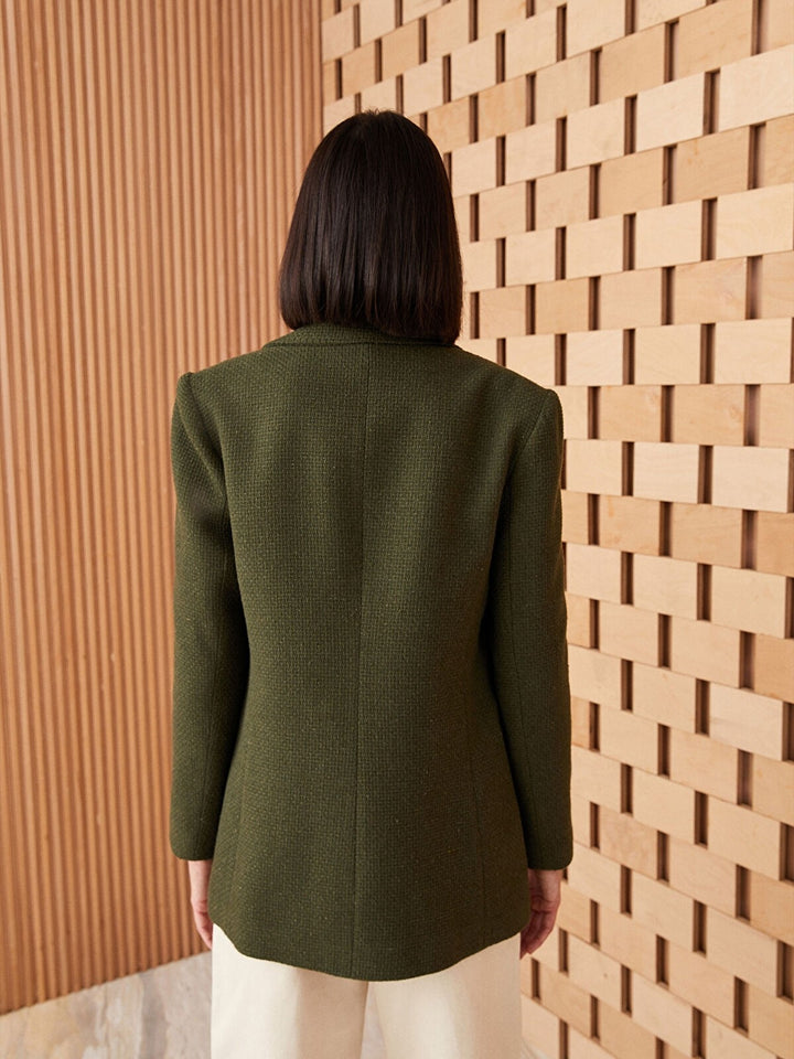 Self Patterned Long Sleeve Tweed Women Blazer Jacket