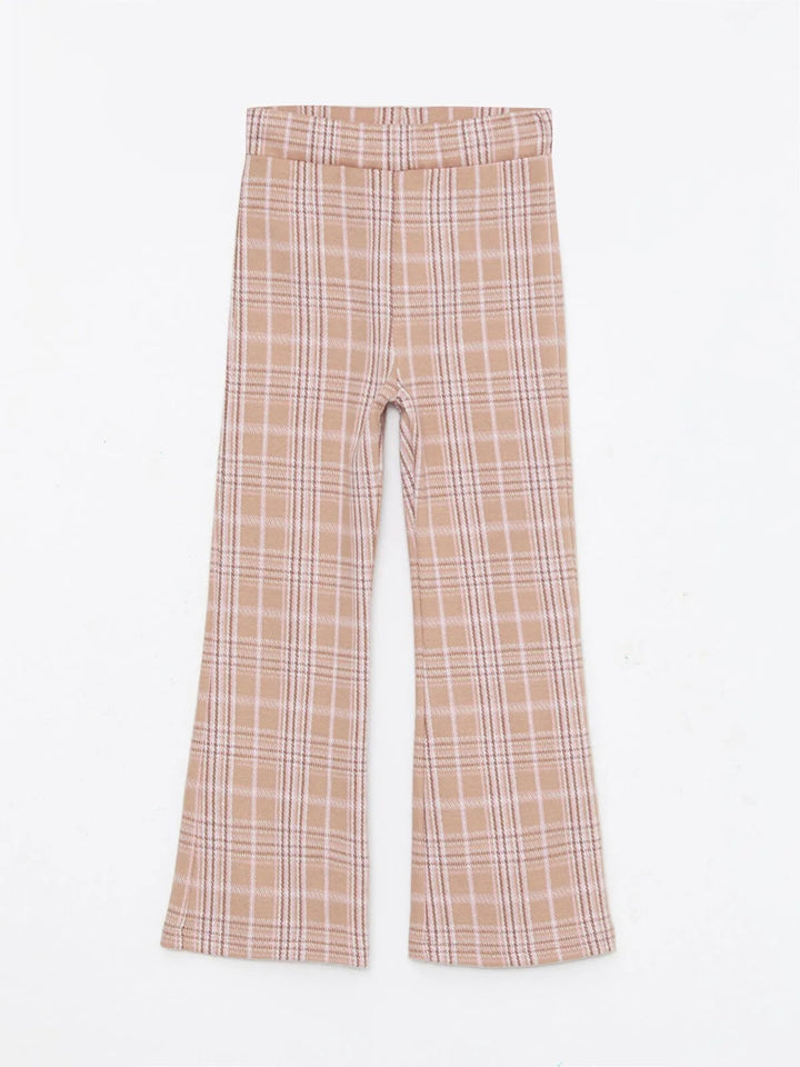 Elastic Waist Plaid Wide Leg Girls Trousers