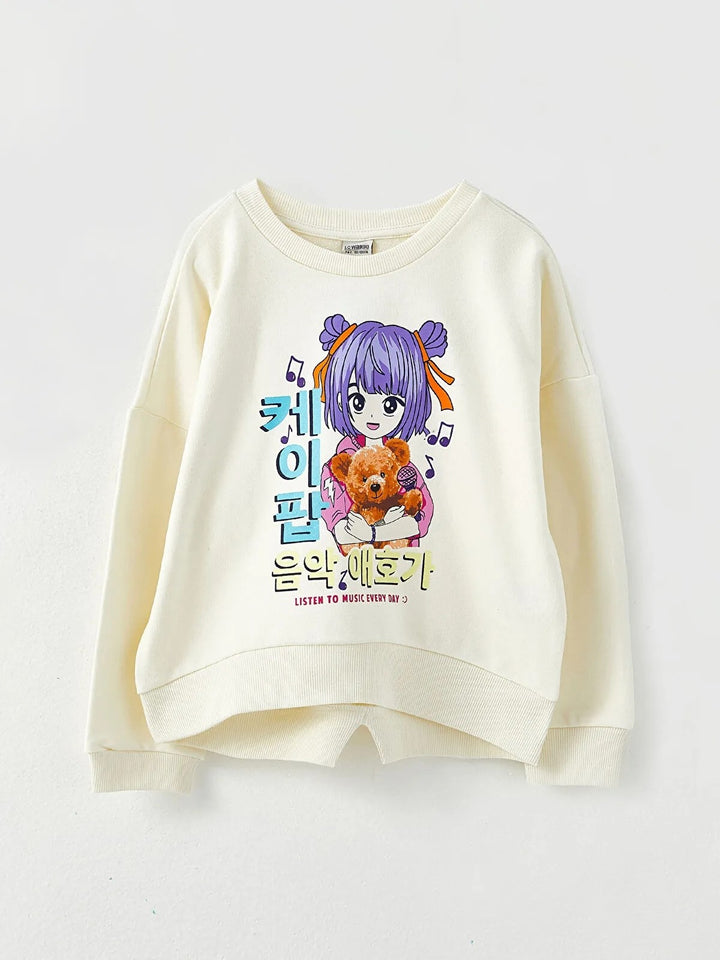 Crew Neck K-Pop Printed Long Sleeve Girls Sweatshirt