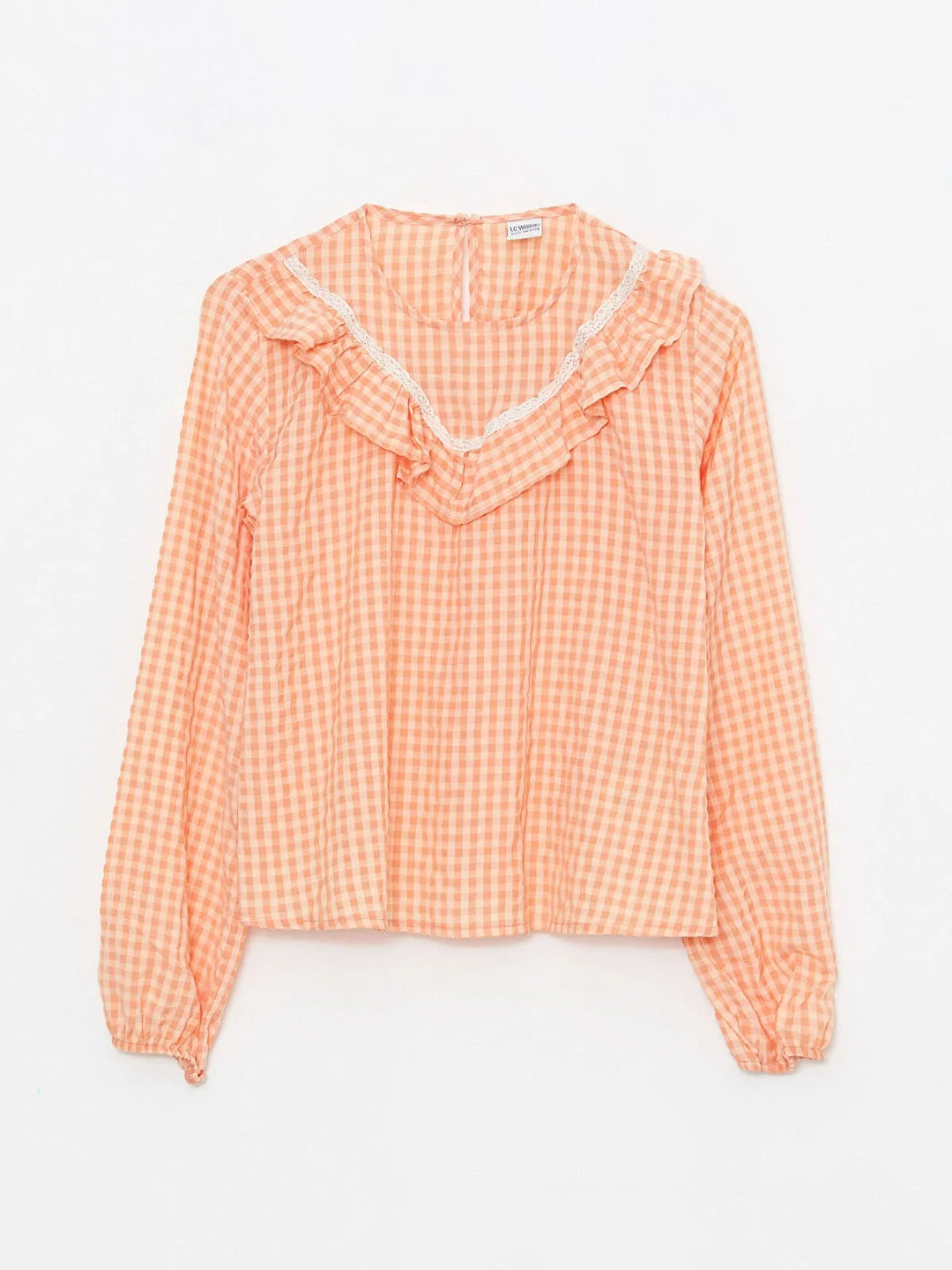 Crew Neck Plaid Long Sleeve Girls Blouse