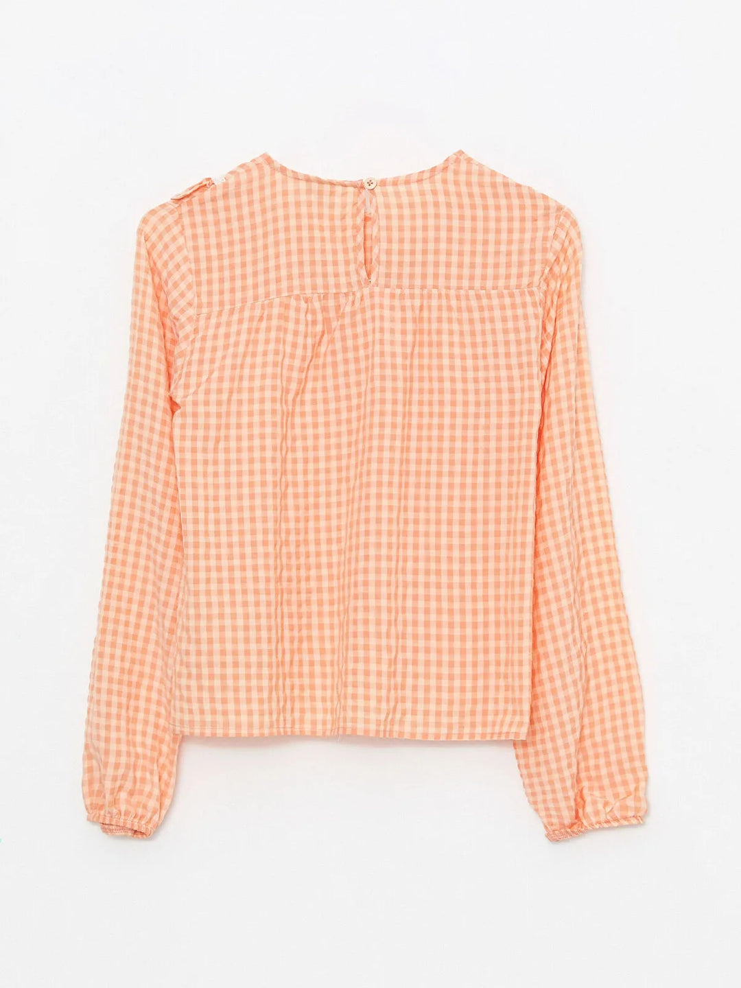 Crew Neck Plaid Long Sleeve Girls Blouse