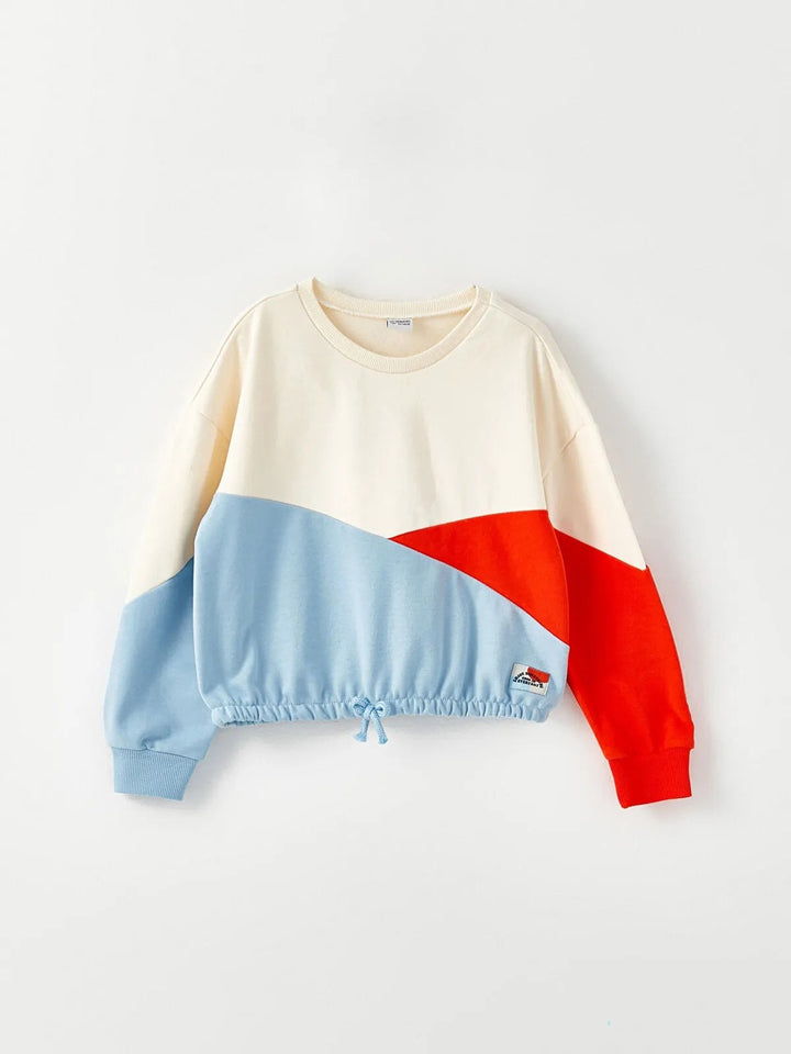 Crew Neck Color Block Long Sleeve Girls Sweatshirt