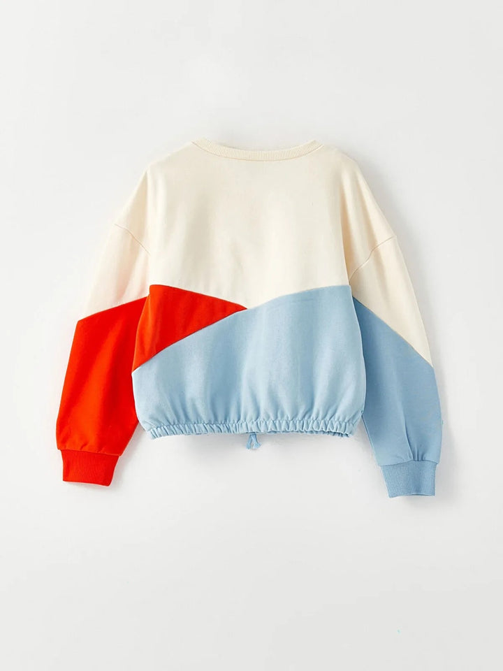 Crew Neck Color Block Long Sleeve Girls Sweatshirt