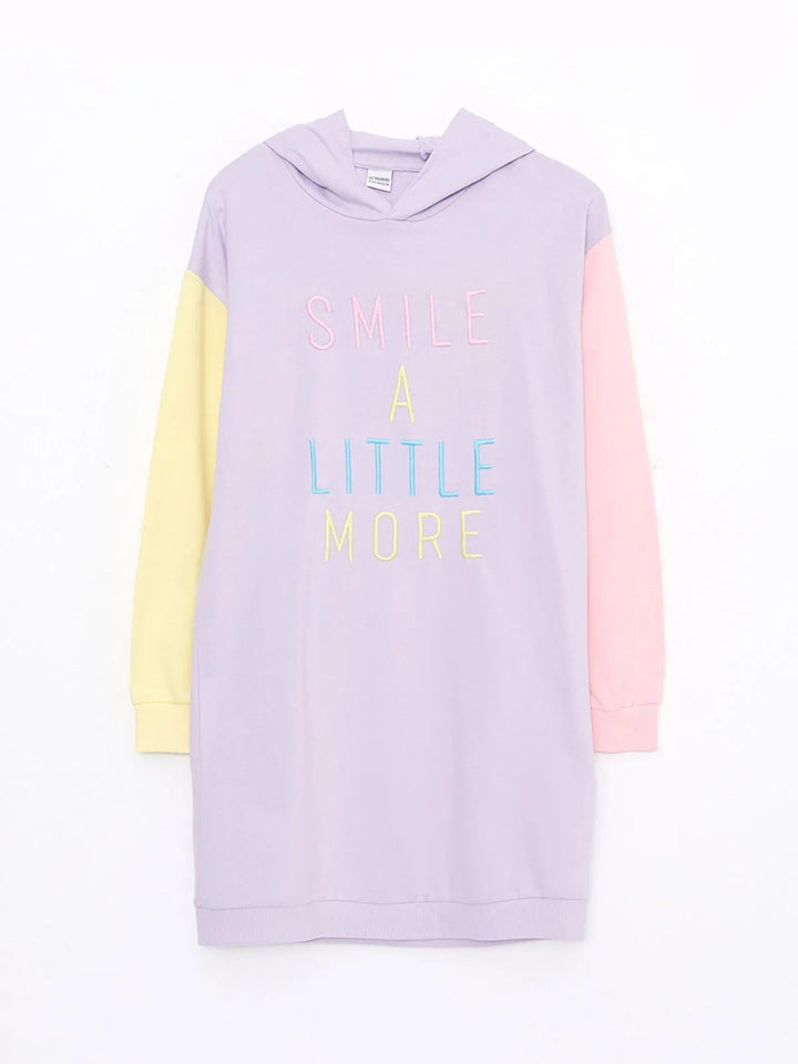 Hooded Embroidered Long Sleeve Girls Dress