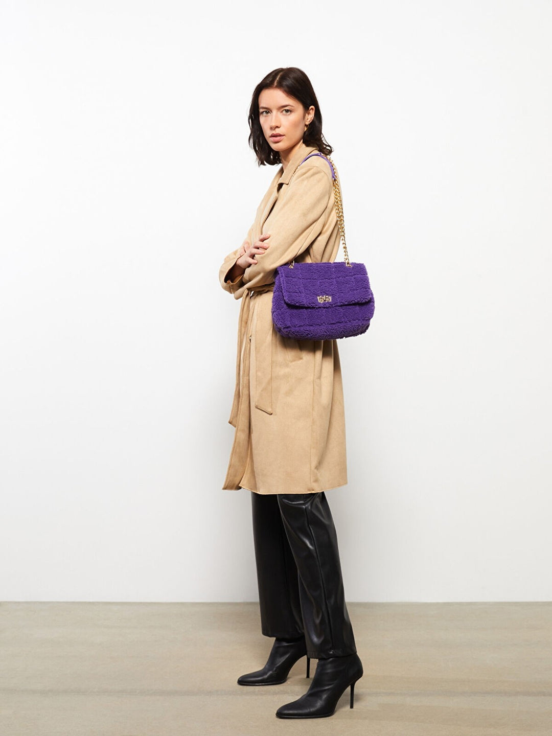 Fur Quilted Detailed Women Shoulder Bag