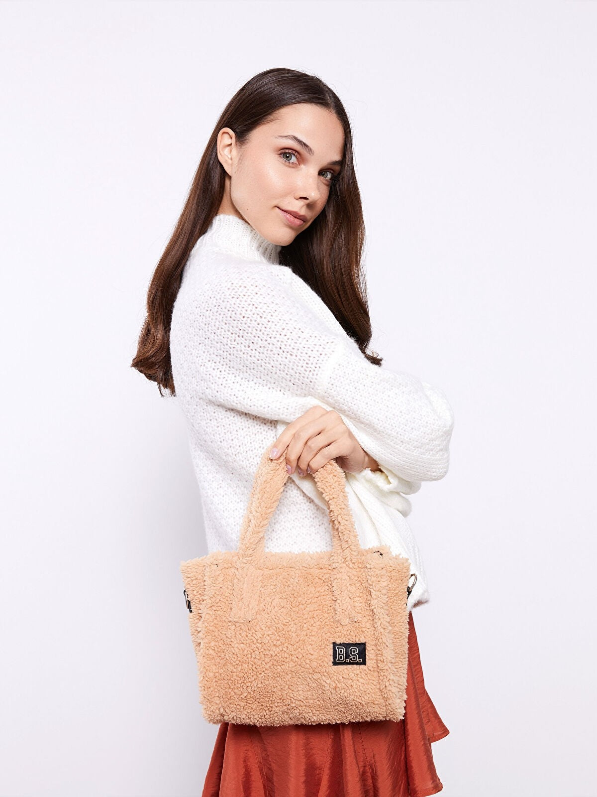 Label Printed Fur Women Handbag