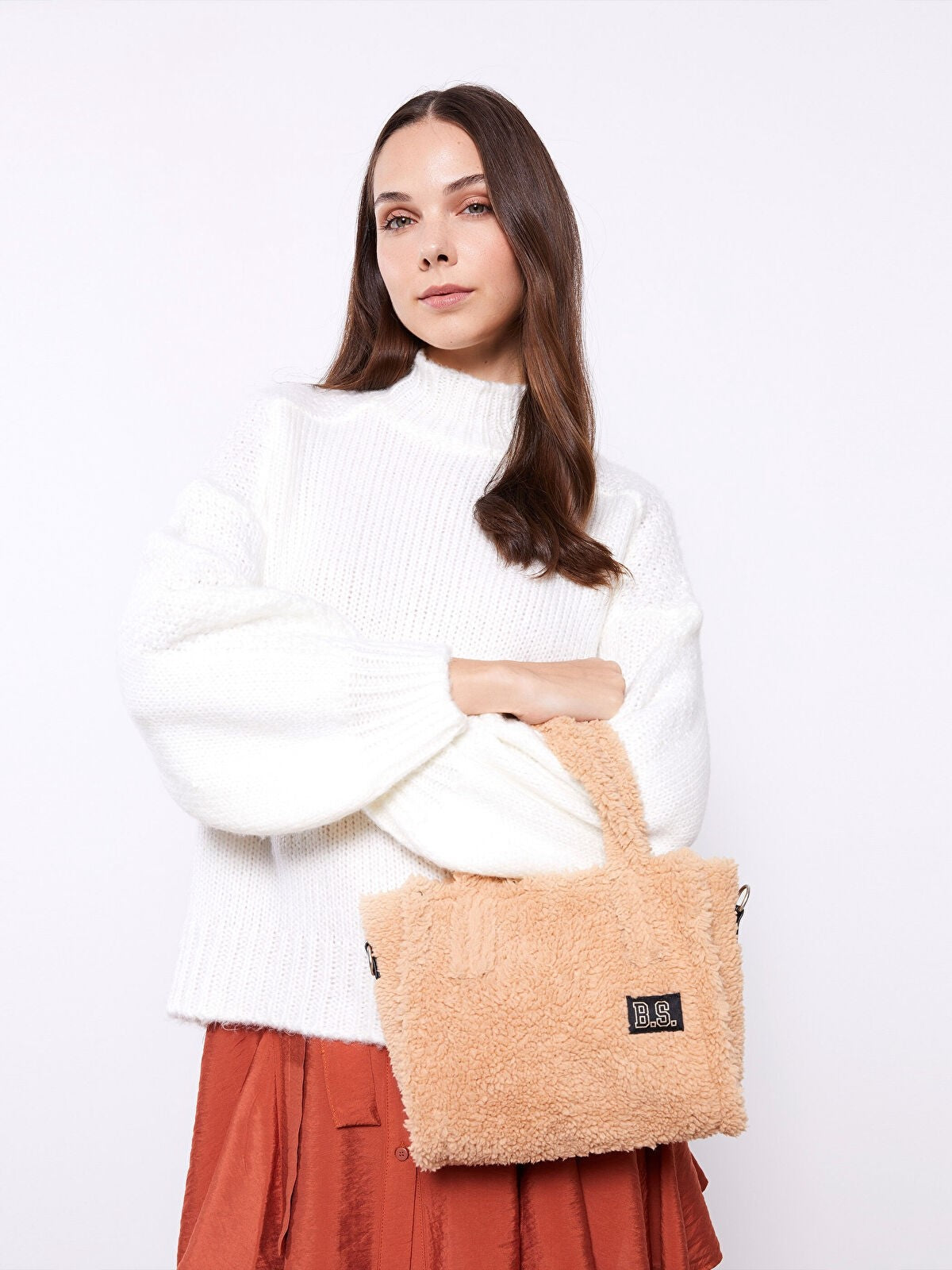 Label Printed Fur Women Handbag