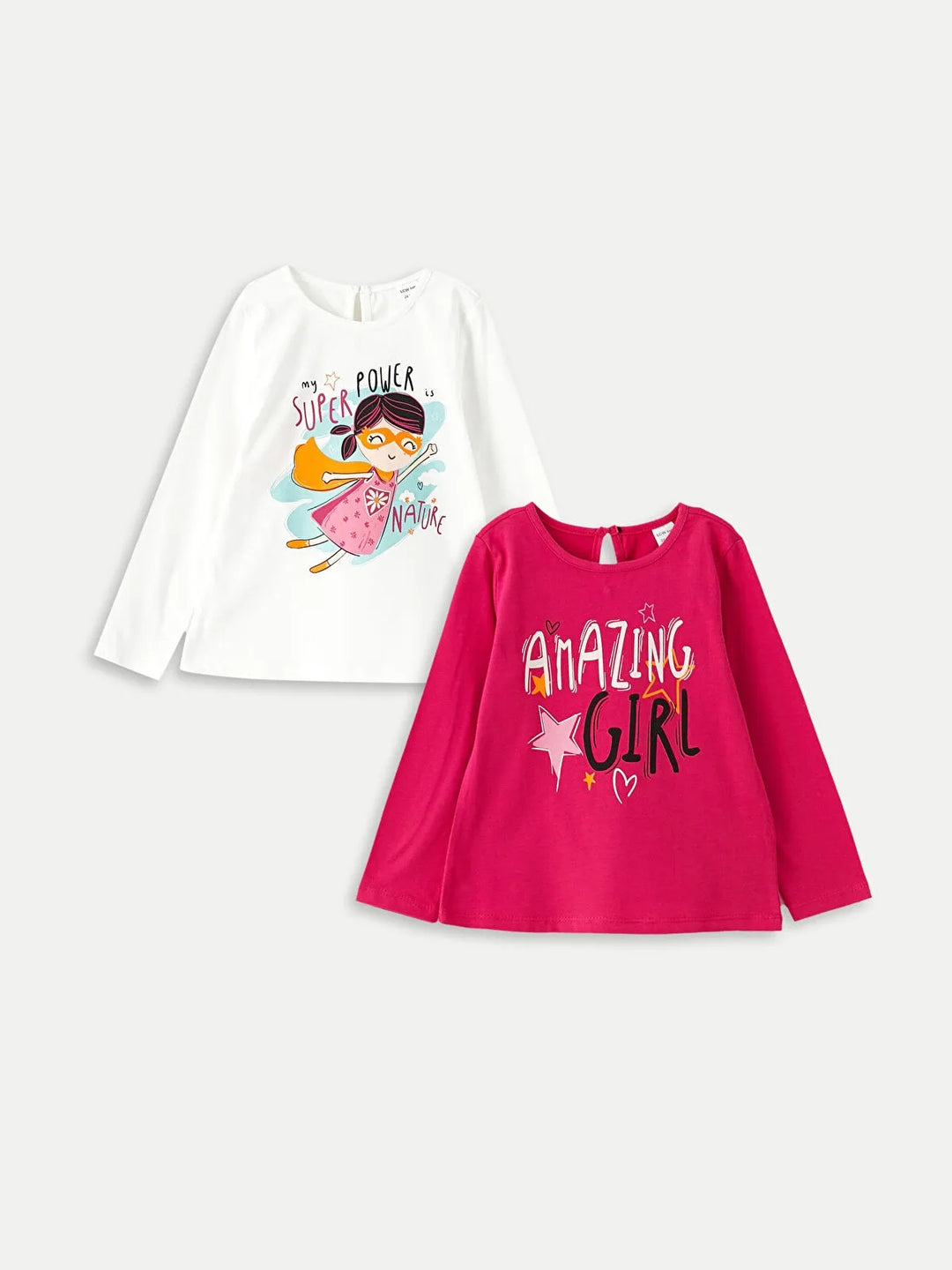 Crew Neck Short Sleeve Printed Cotton Baby Girls T-Shirt 2 Pack