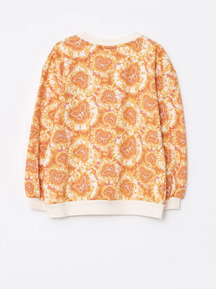 Crew Neck Patterned Long Sleeve Girls Sweatshirt