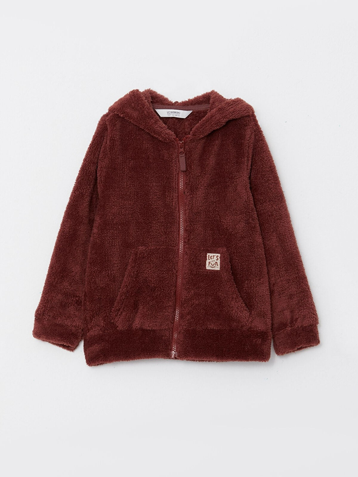 Hooded Basic Long Sleeve Plush Girls Zippered Sweatshirt
