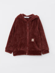 Hooded Basic Long Sleeve Plush Girls Zippered Sweatshirt