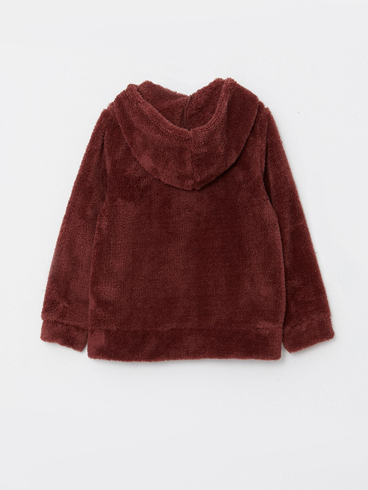 Hooded Basic Long Sleeve Plush Girls Zippered Sweatshirt