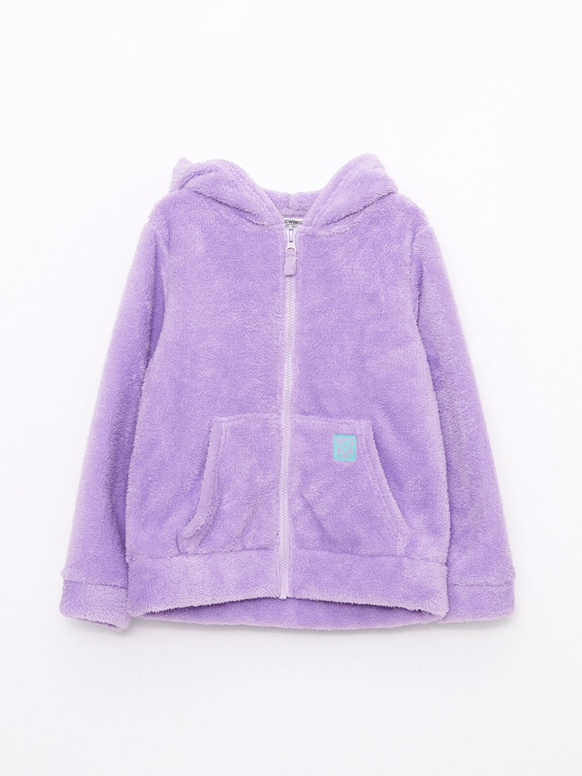 Hooded Basic Long Sleeve Plush Girls Zippered Sweatshirt